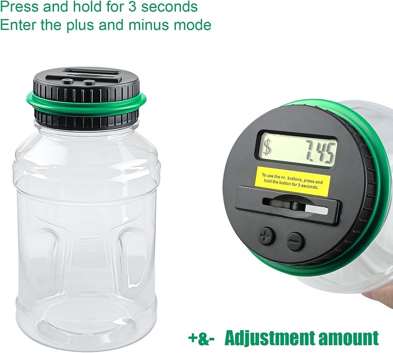 QPEY Coin Counter Piggy Bank, Coin Jar for Adults, Digital Counting Money Jar, 1.8L Capacity Coin Counter Machine with LCD Counter, Change Jars for Saving (Green) - Image 4